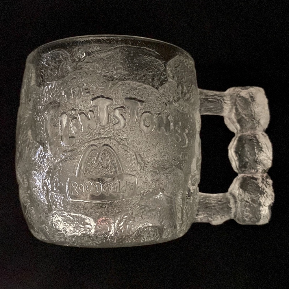 McDonald's The Flintstones Rocky Road Clear Glass 8oz mug coffee cup 90s decor